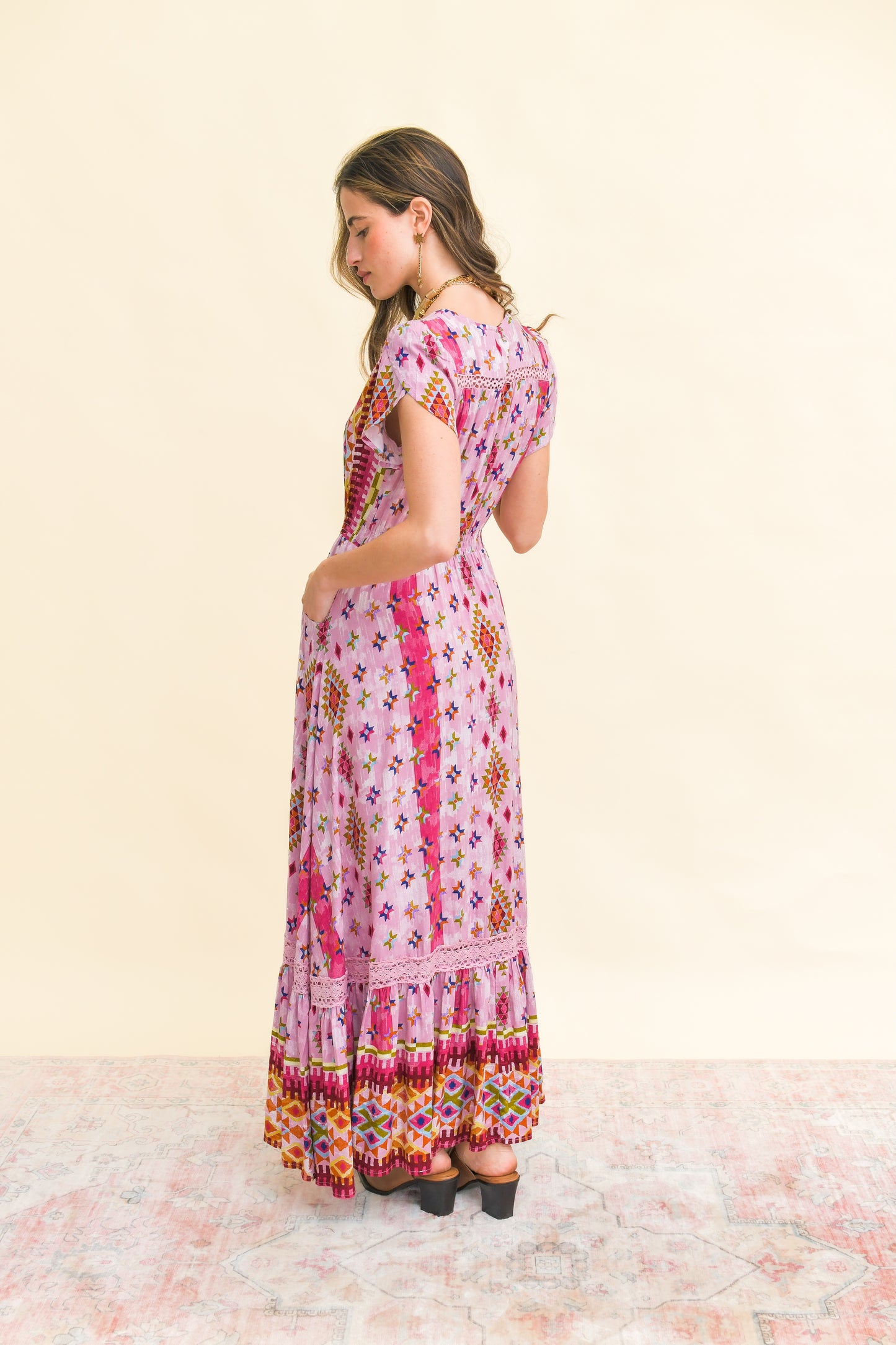 LOST TRIBE PRINT CARMEN MAXI DRESS