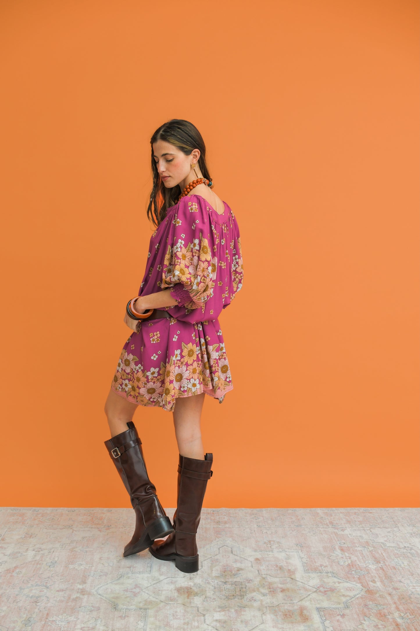 BEE ORCHID PRINT EVELYN MINI DRESS