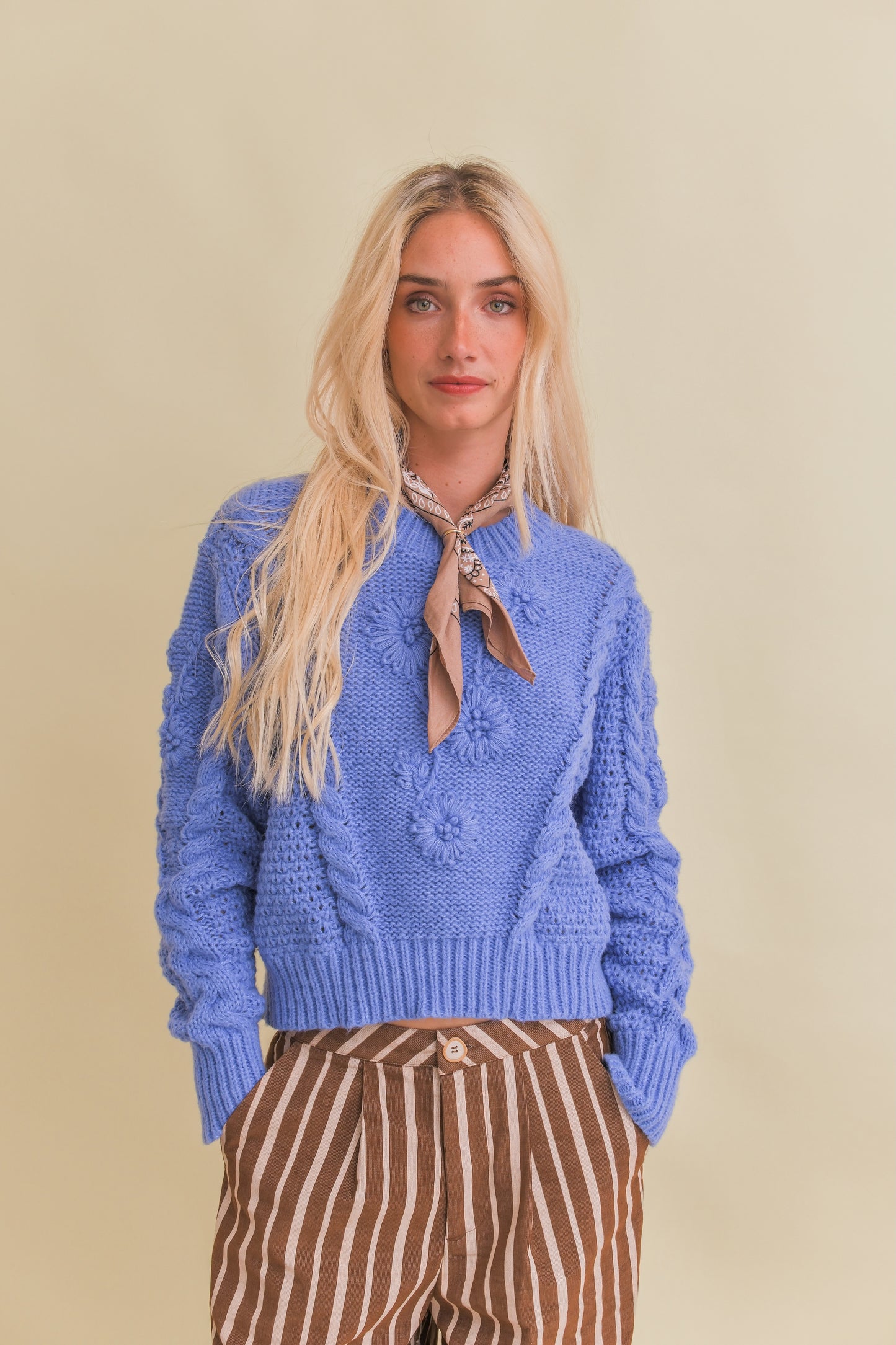 GABBI - STRIPED MID-WAIST CORD PANTS