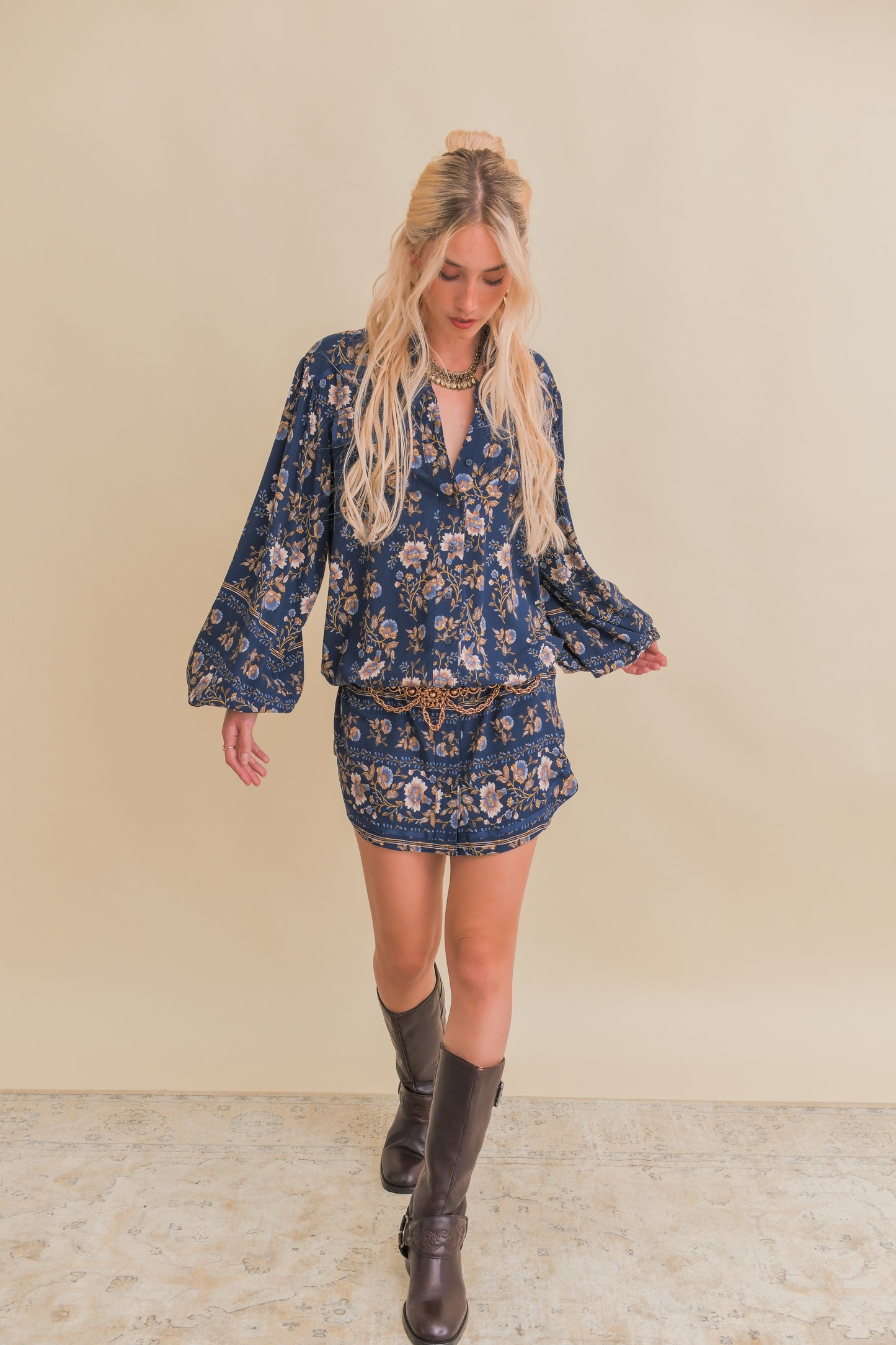 ADELINE PRINT BEVERLY LONG SLEEVE SHIRT DRESS