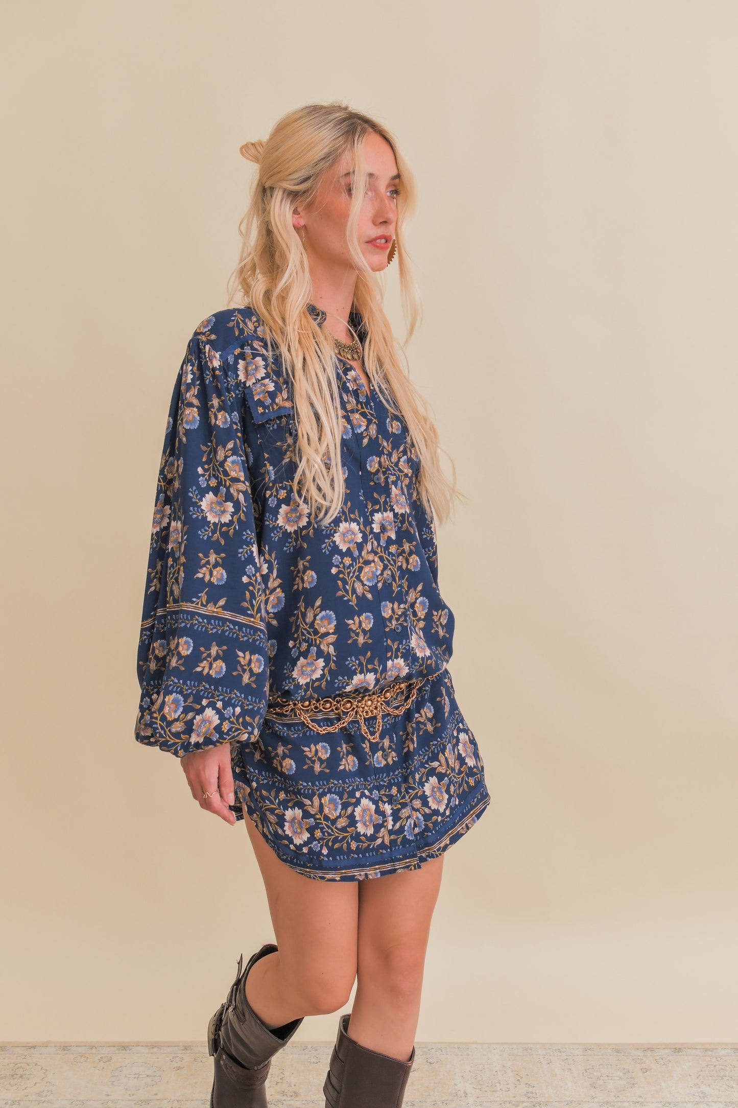 ADELINE PRINT BEVERLY LONG SLEEVE SHIRT DRESS