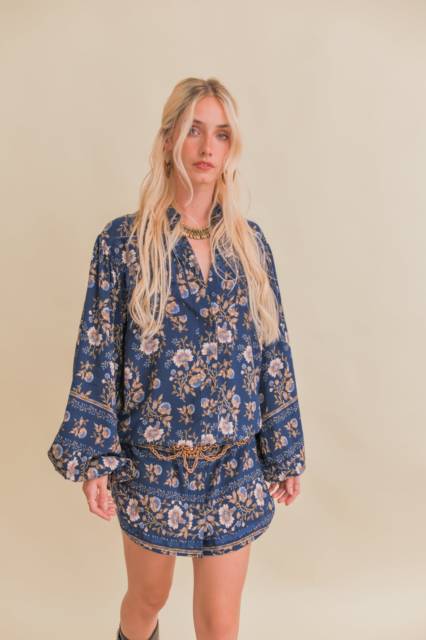 ADELINE PRINT BEVERLY LONG SLEEVE SHIRT DRESS