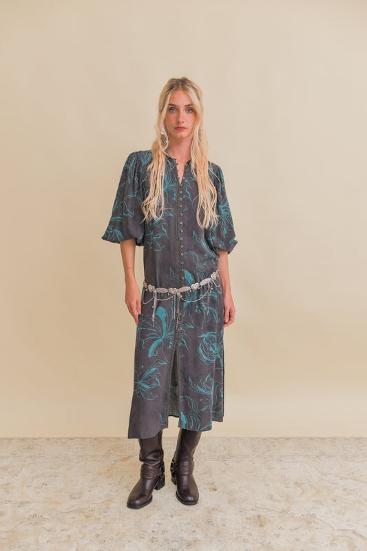 MIDNIGHT LILLY PRINT WHITNEY MIDI DRESS