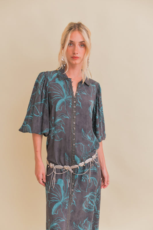 MIDNIGHT LILLY PRINT WHITNEY MIDI DRESS