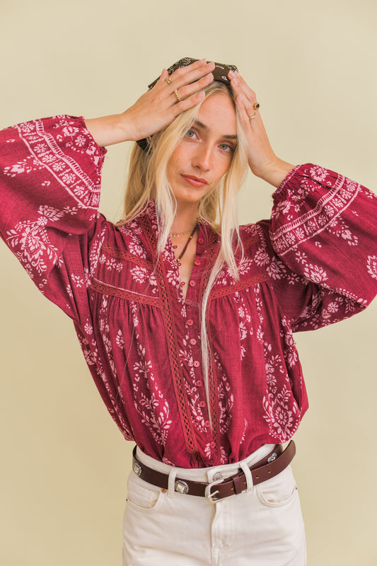 RHUBARB PRINT BREE BLOUSE