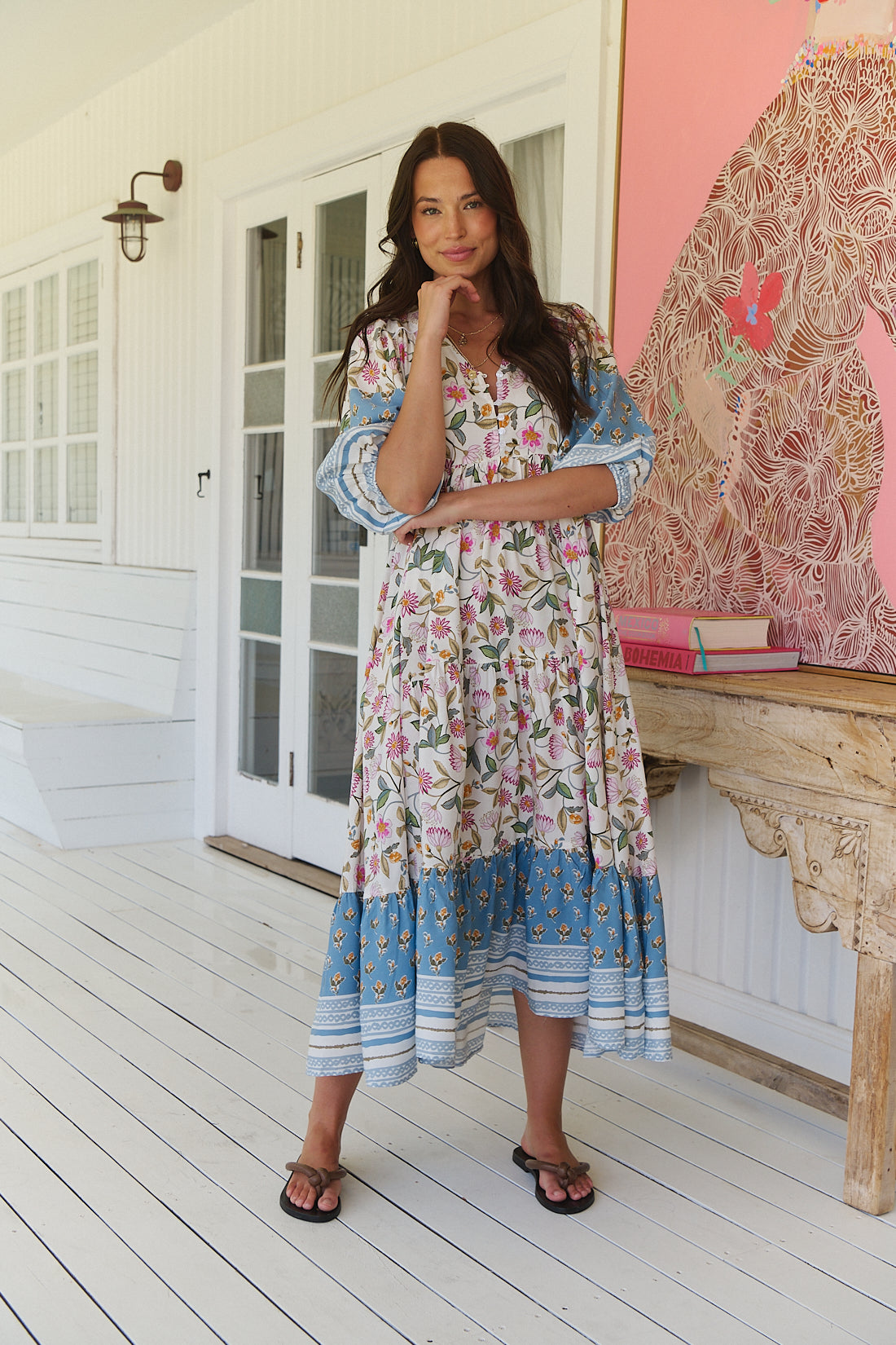 PIXIE PETALS 3/4 SLEEVE EVE MIDI