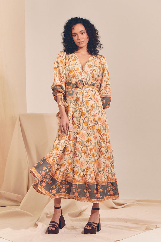 CREAM BORDER PRINT EDEN MAXI