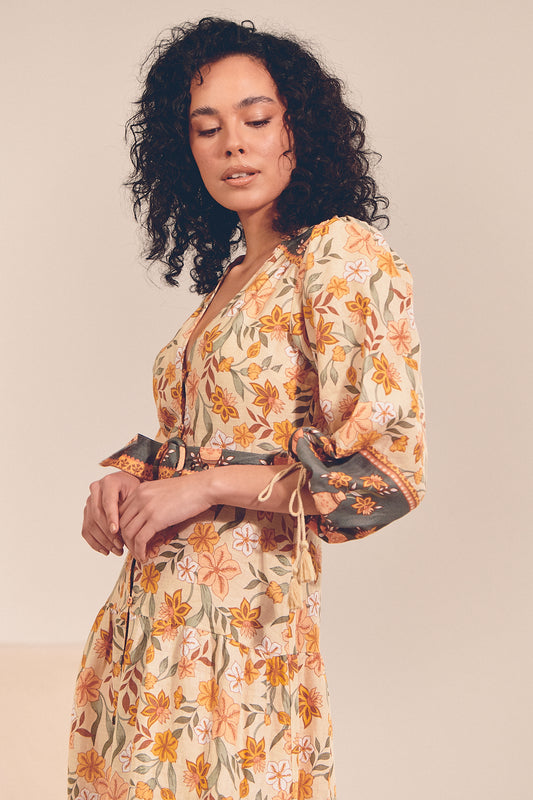CREAM BORDER PRINT EDEN MAXI