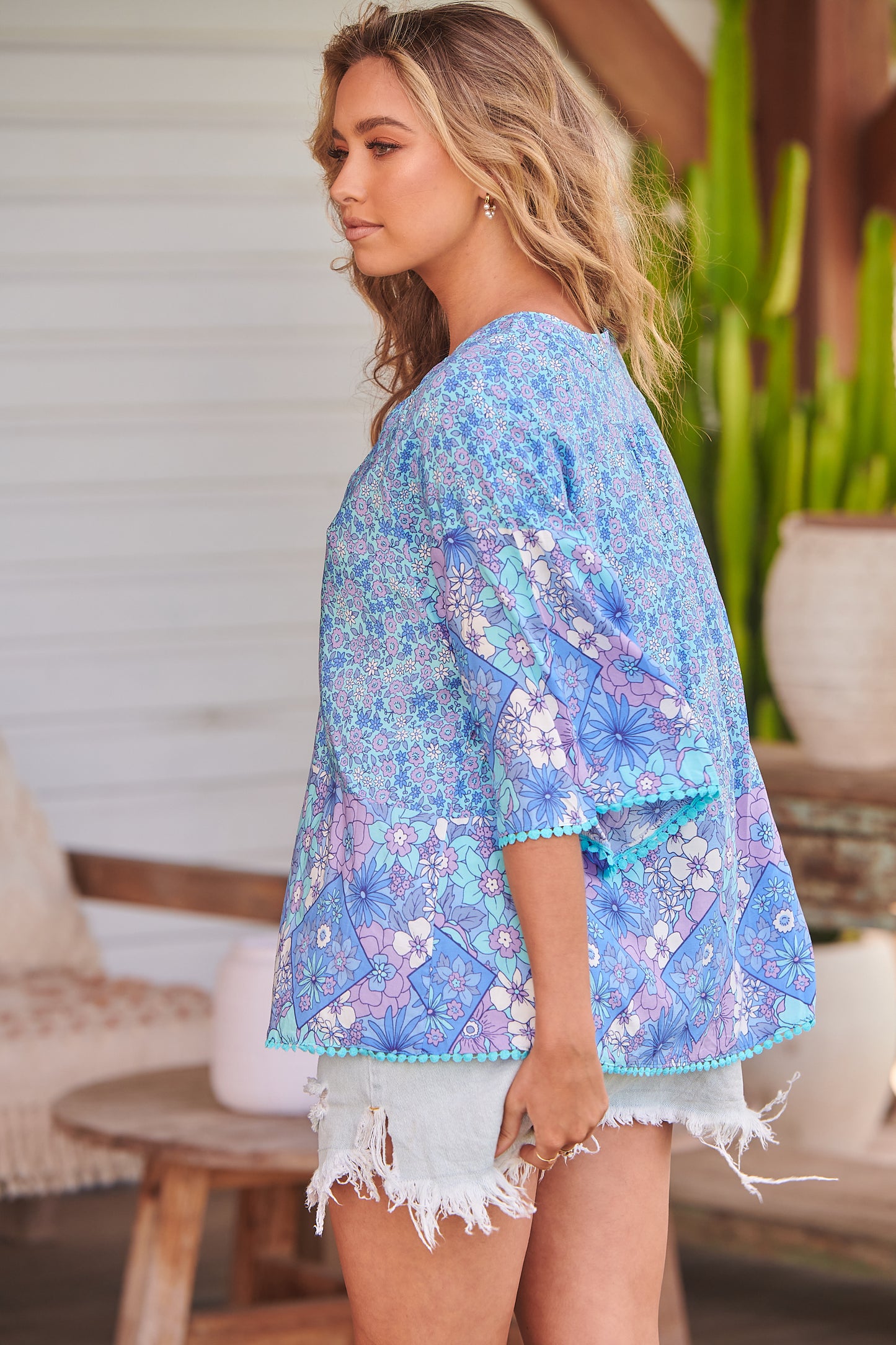 BLUE POMPEII PRINT GABRIELLA TOP