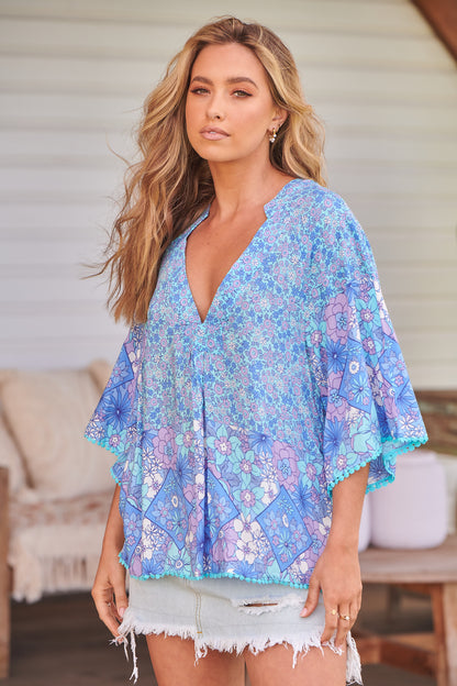 BLUE POMPEII PRINT GABRIELLA TOP