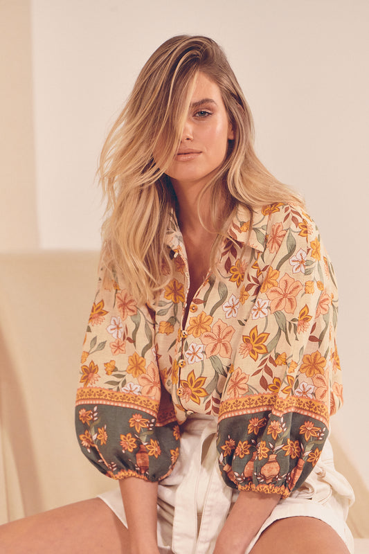 CREAM BORDER PRINT MILLIE TOP