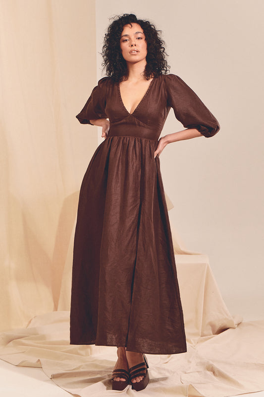 CHOCOLATE PRINT ARYA LINEN MAXI