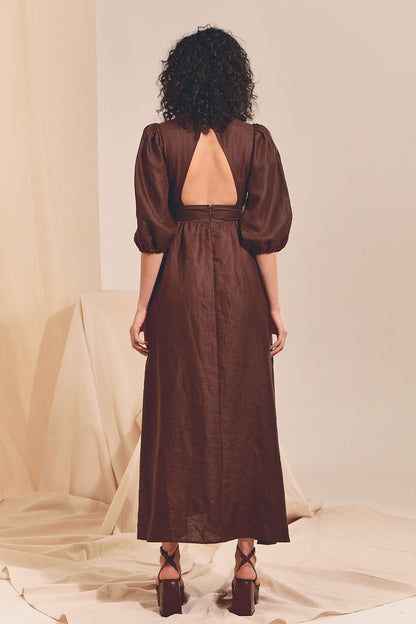 CHOCOLATE PRINT ARYA LINEN MAXI