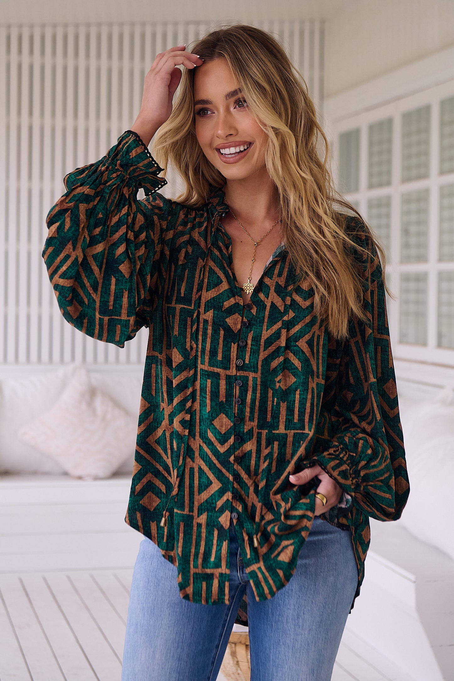 EMERALD PRINT CLARA BLOUSE