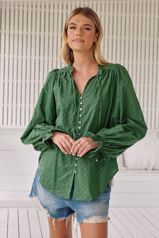 EMBROIDERED PINE BLOUSE