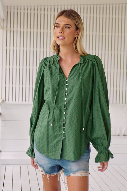 EMBROIDERED PINE BLOUSE