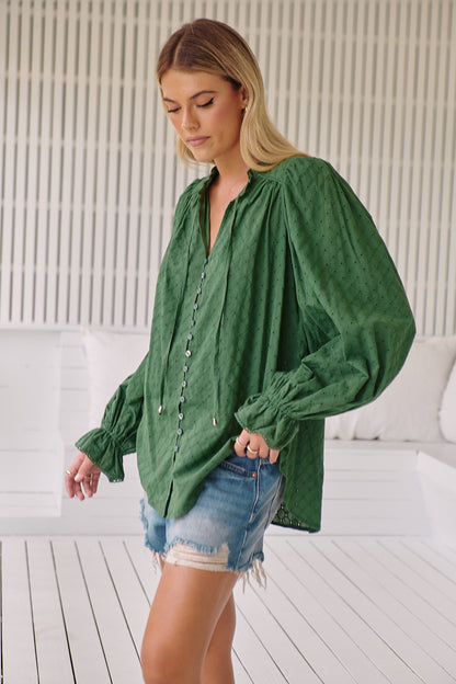 EMBROIDERED PINE BLOUSE