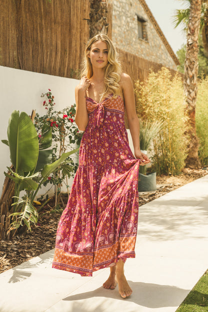 MERLOT PRINT BAMBI MAXI DRESS