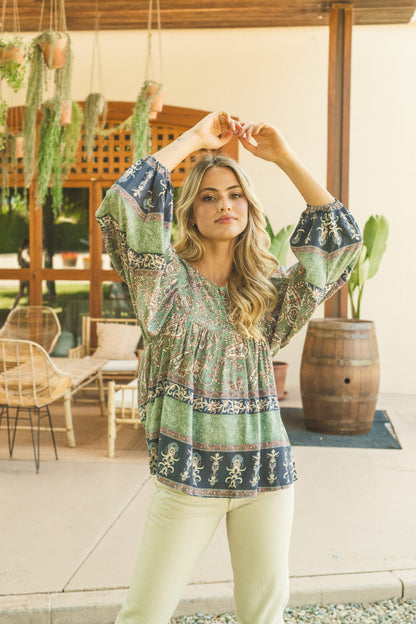 OLIVINE PRINT INDIRA TOP