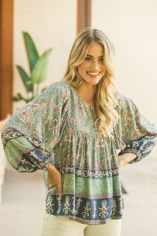 OLIVINE PRINT INDIRA TOP