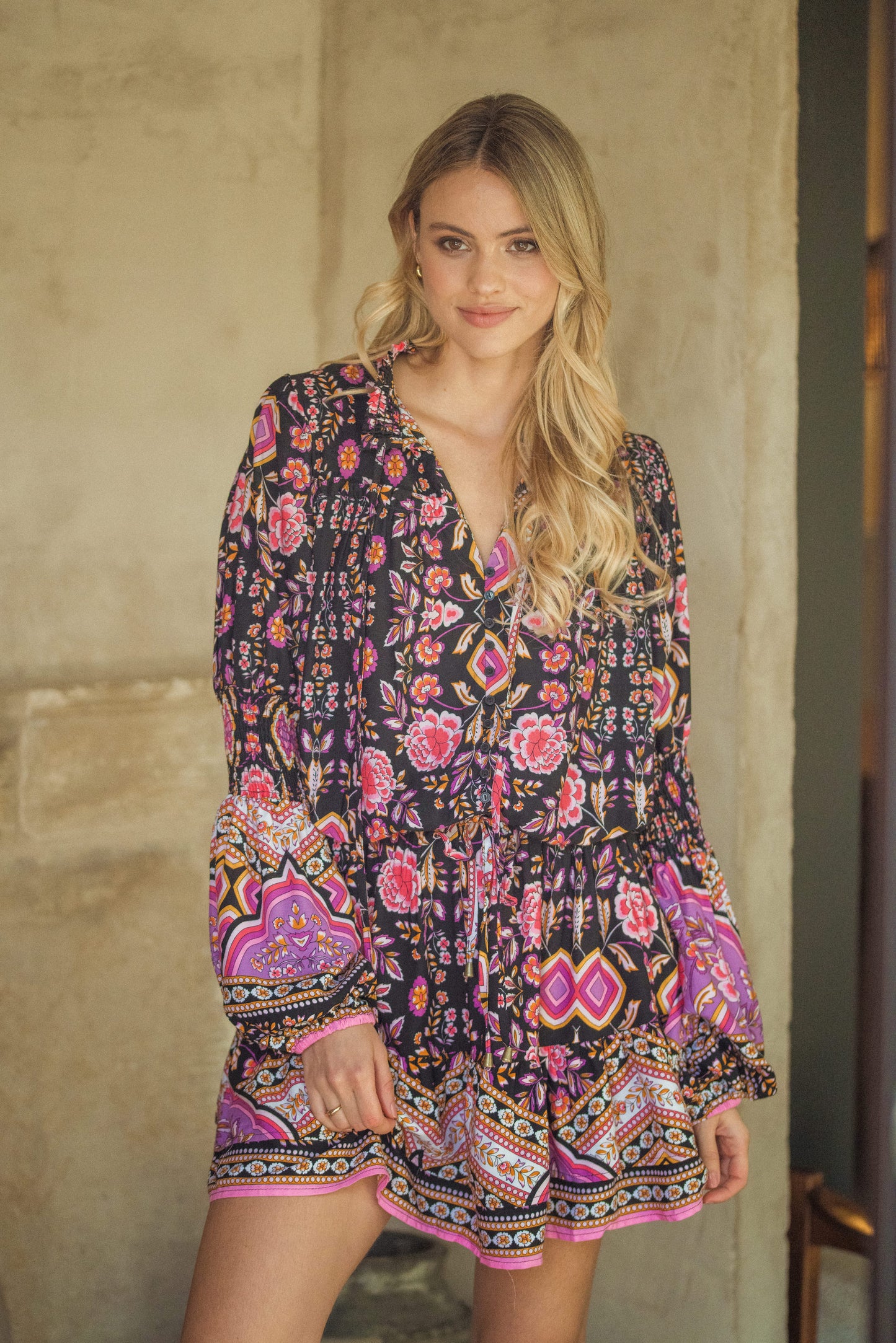 CHERRY BLOSSOM PRINT SAINT MINI DRESS