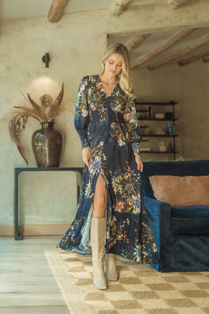 VESTIDO MAXI SABRINA CON ESTAMPADO DE BOMBAS DE FLORES