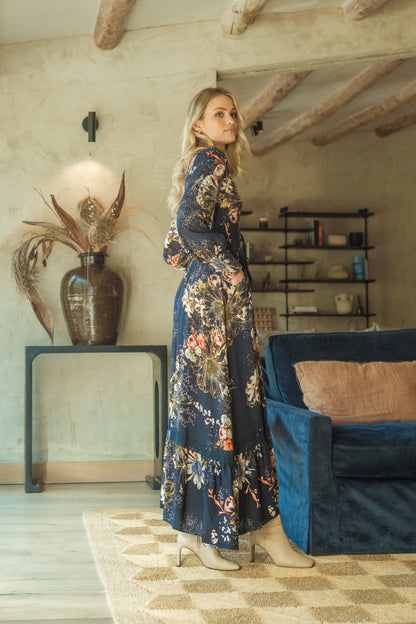 VESTIDO MAXI SABRINA CON ESTAMPADO DE BOMBAS DE FLORES