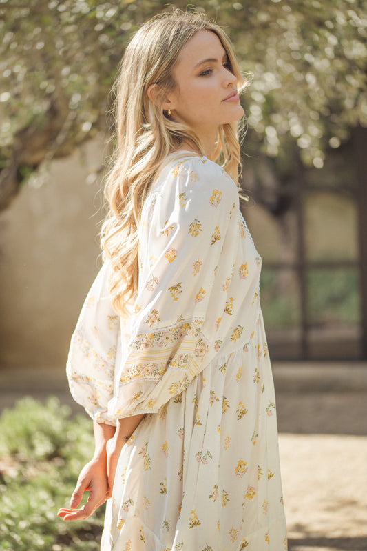 LEMON MYRTLE PRINT ADELA MIDI DRESS