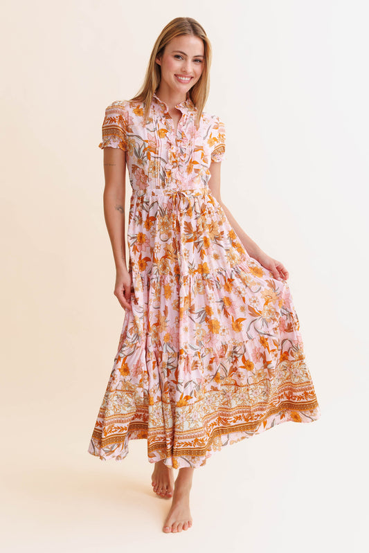 PEACH DAHLIA PRINT RINA MAXI