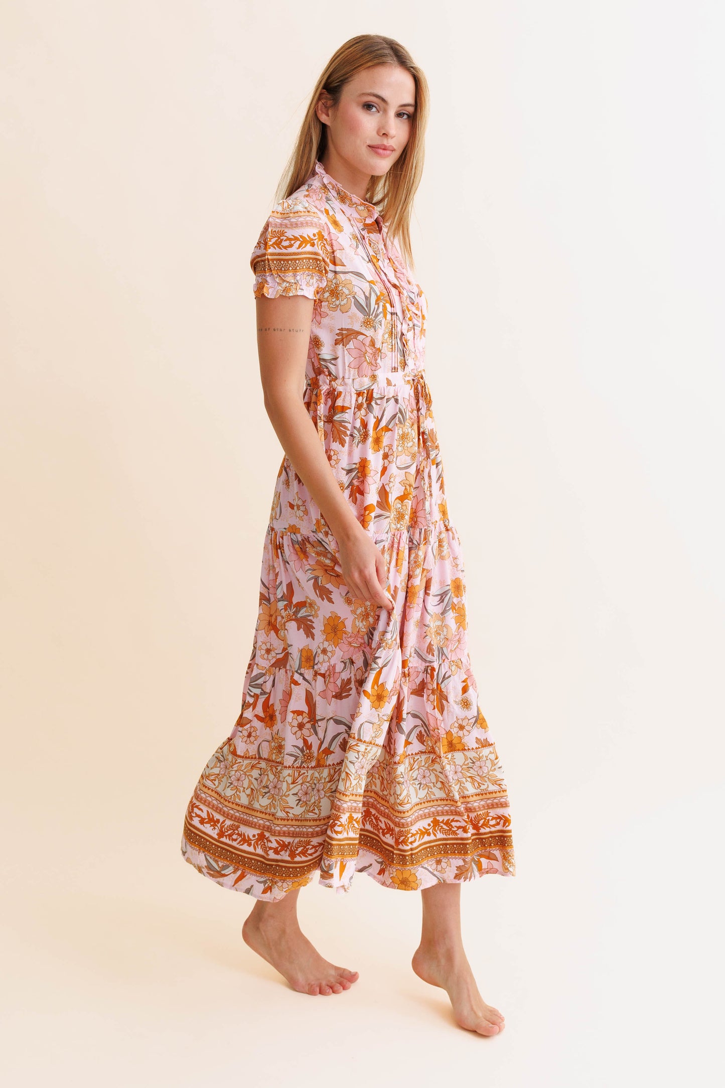 PEACH DAHLIA PRINT RINA MAXI