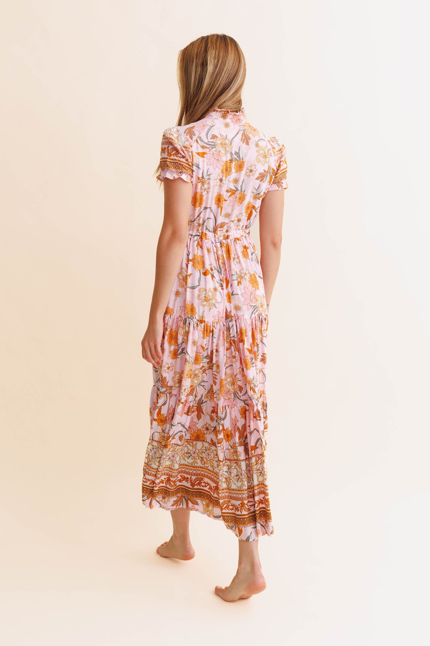 PEACH DAHLIA PRINT RINA MAXI