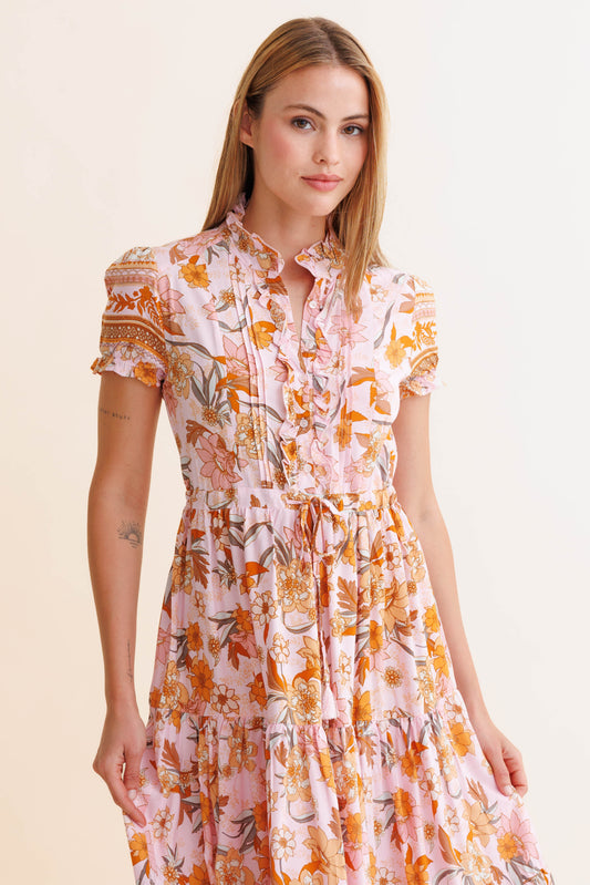 PEACH DAHLIA PRINT RINA MAXI