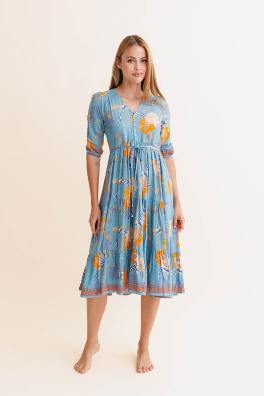 KIARA PRINT SHORELINES MIDI DRESS