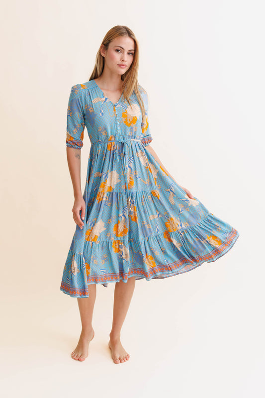 KIARA PRINT SHORELINES MIDI DRESS