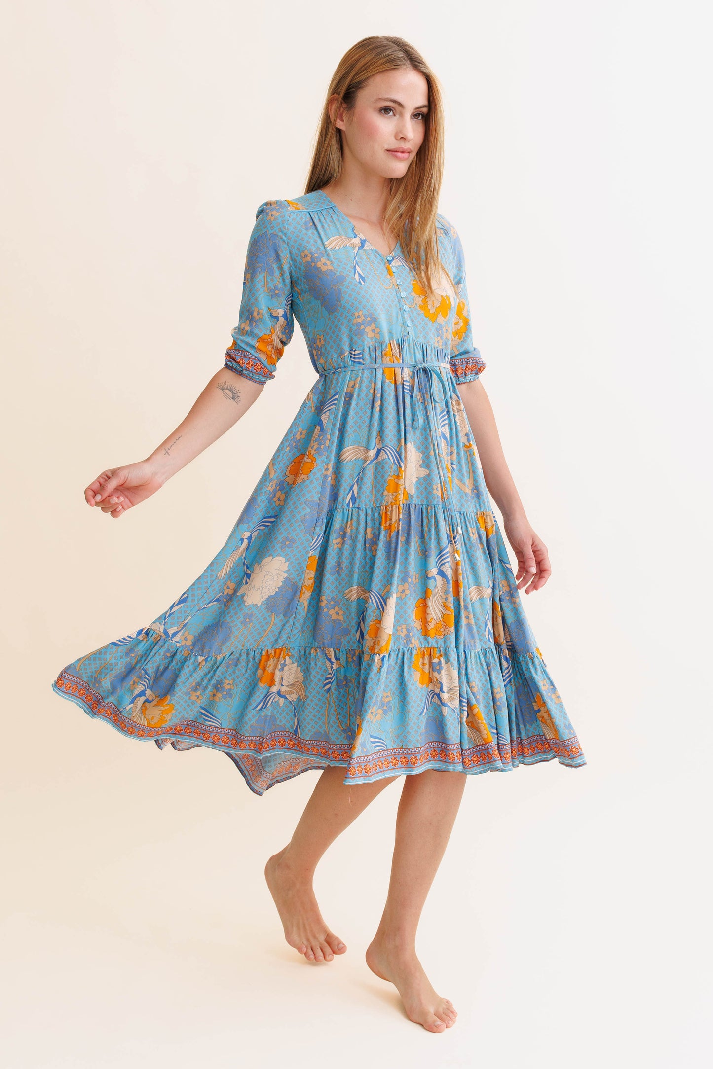KIARA PRINT SHORELINES MIDI DRESS