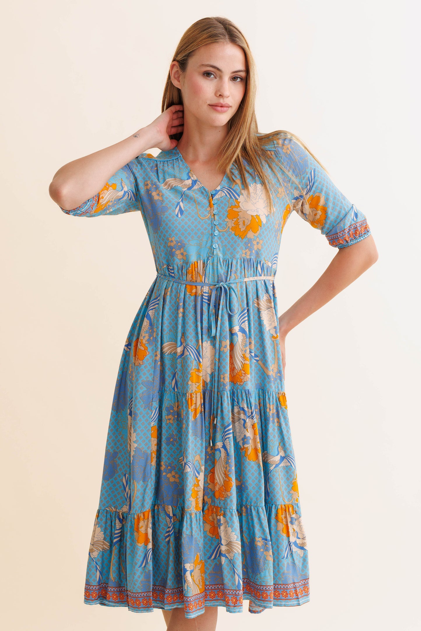 KIARA PRINT SHORELINES MIDI DRESS