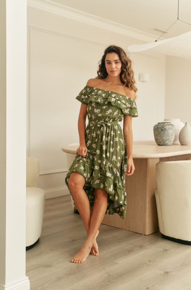 SAGE PRINT ROMY DRESS