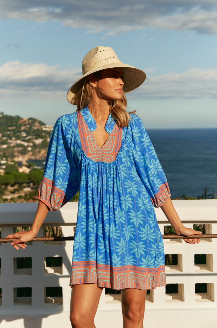PALM COVE PRINT BOHEME MINI DRESS