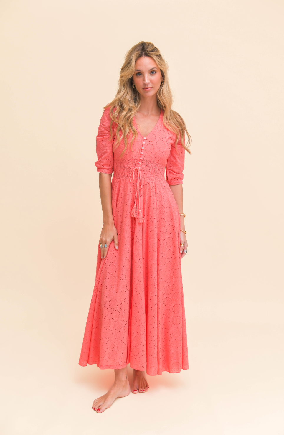 SOL EMBROIDERED STRAWBERRY INDIANA MAXI DRESS
