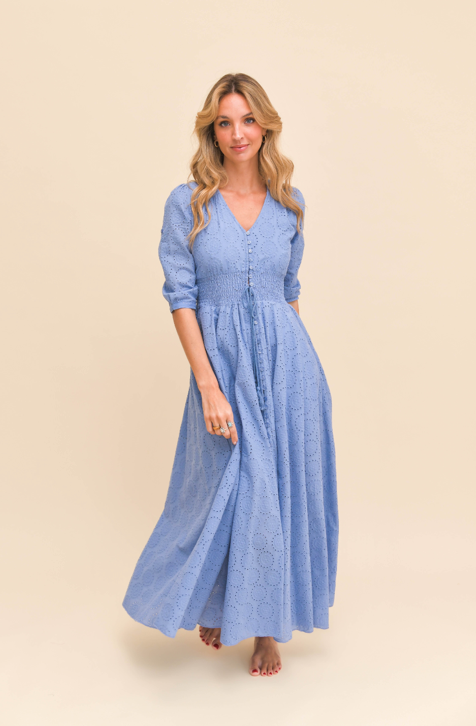 SOL EMBROIDERED BLUE INDIANA MAXI DRESS