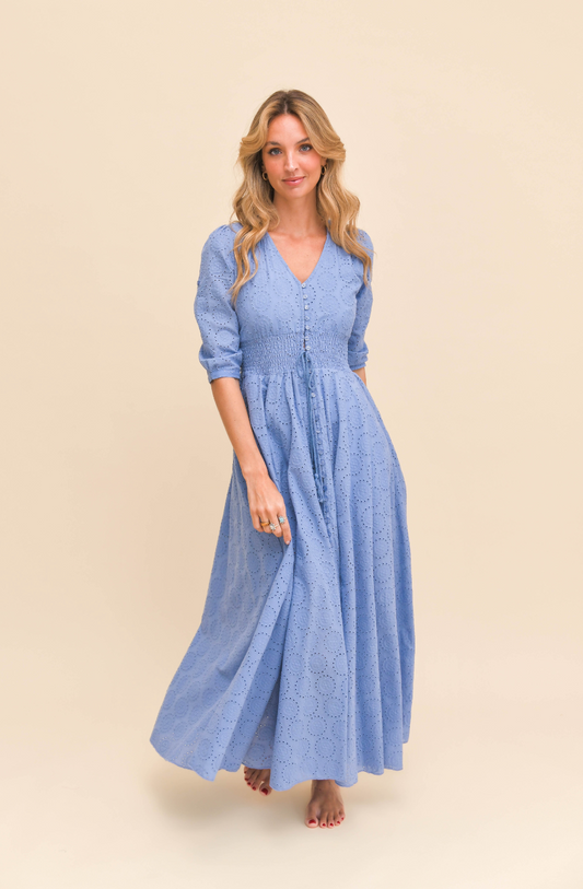 SOL EMBROIDERED BLUE INDIANA MAXI DRESS