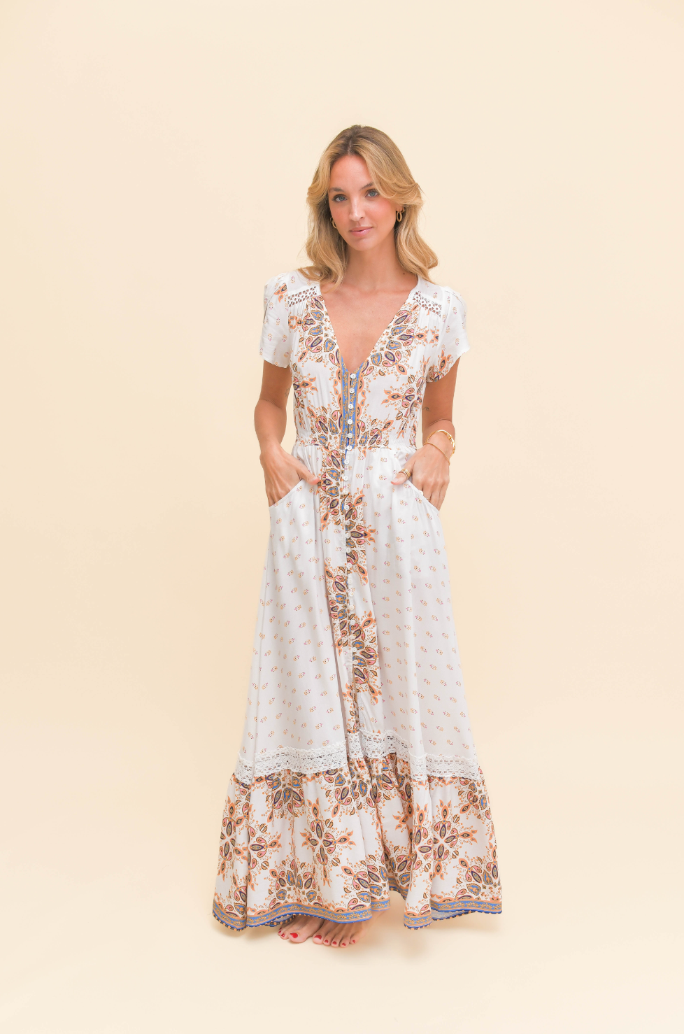 GEMSTONE PRINT CARMEN MAXI DRESS