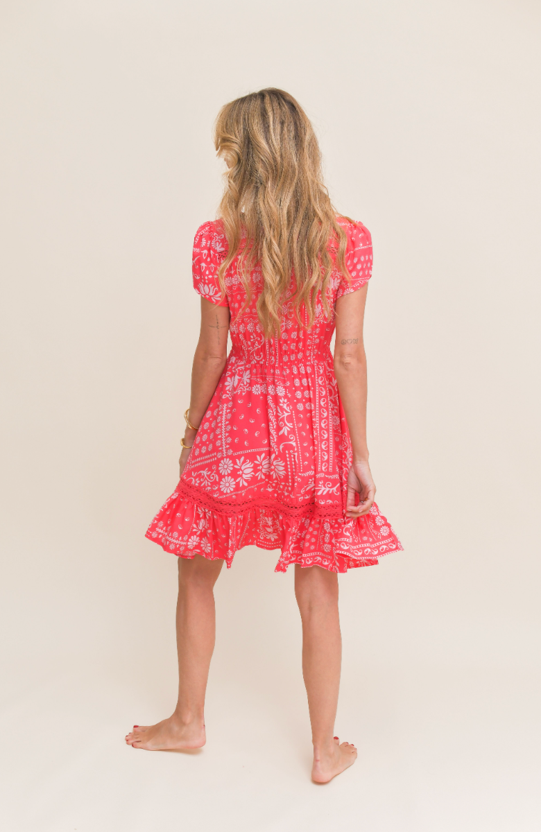 HIBISCA PRINT CARMEN MINI DRESS