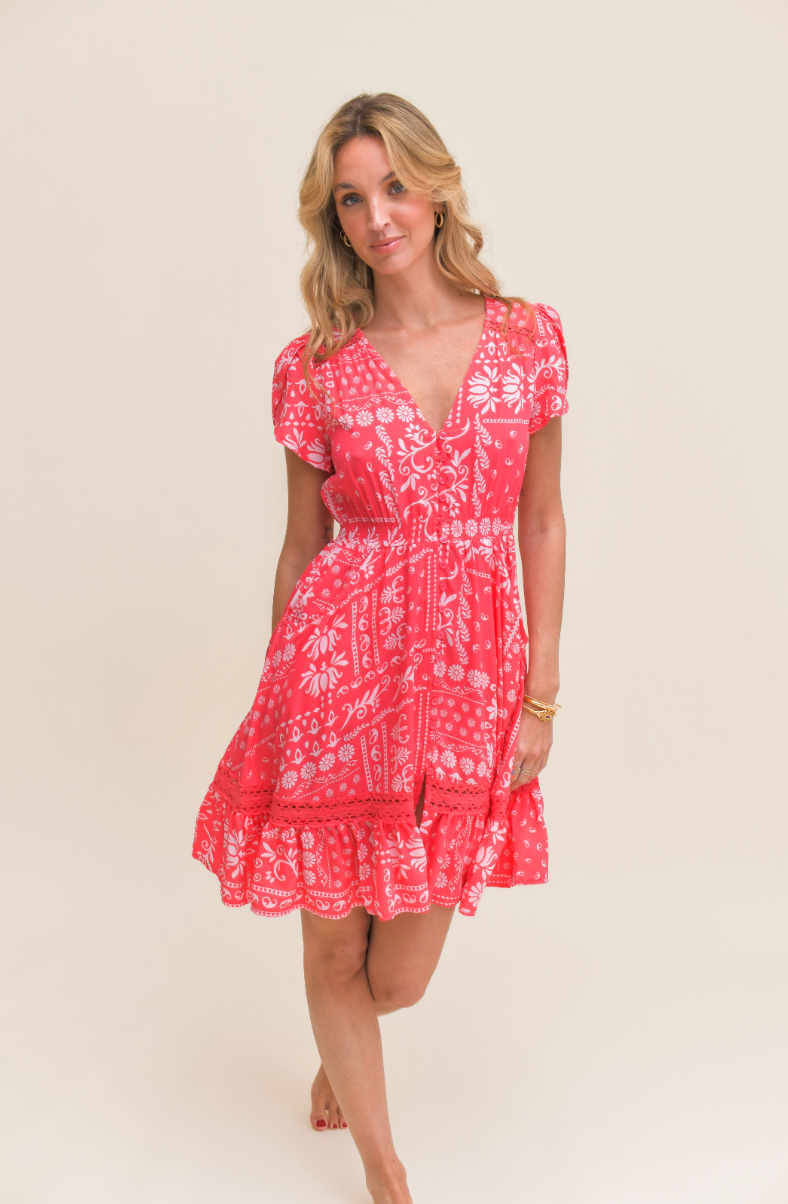HIBISCA PRINT CARMEN MINI DRESS