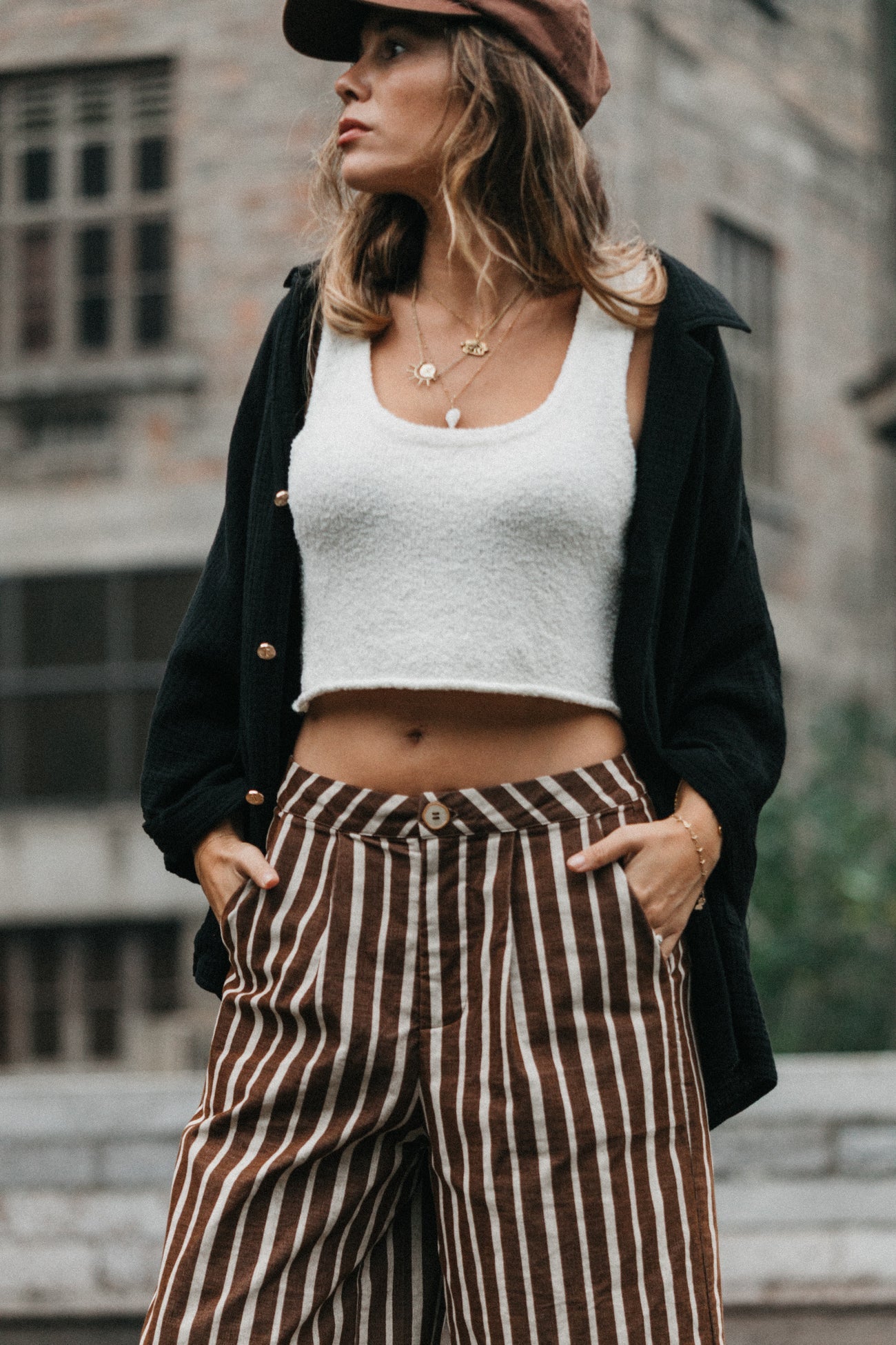 GABBI - STRIPED MID-WAIST CORD PANTS