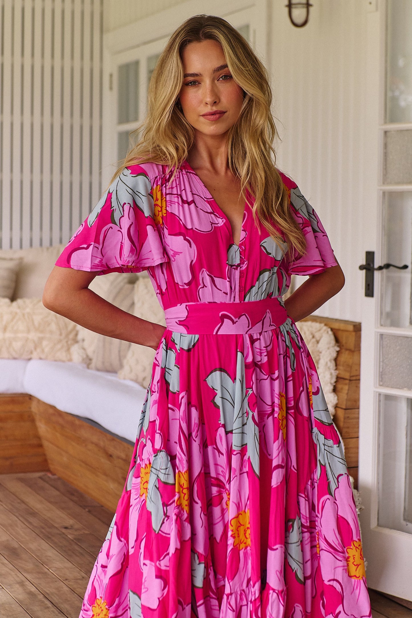 ROSEBUD PRINT TAURUS MAXI DRESS