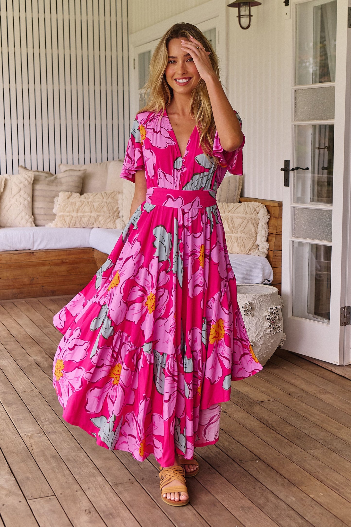 ROSEBUD PRINT TAURUS MAXI DRESS