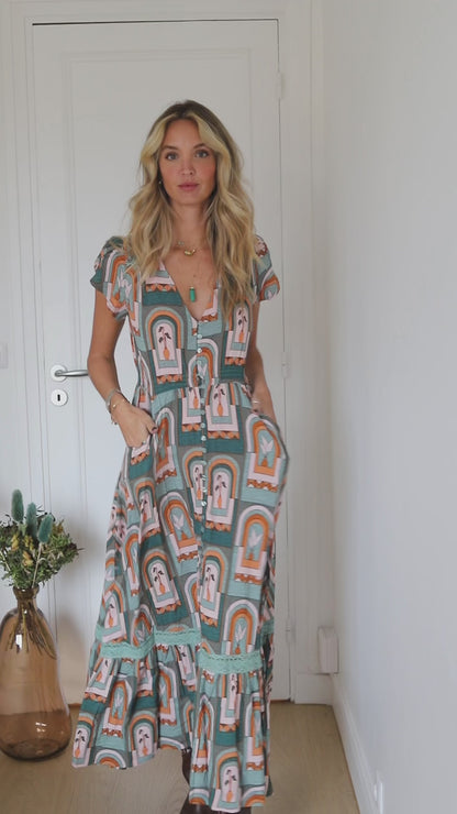 EMERALD ARCHES PRINT CARMEN MAXI