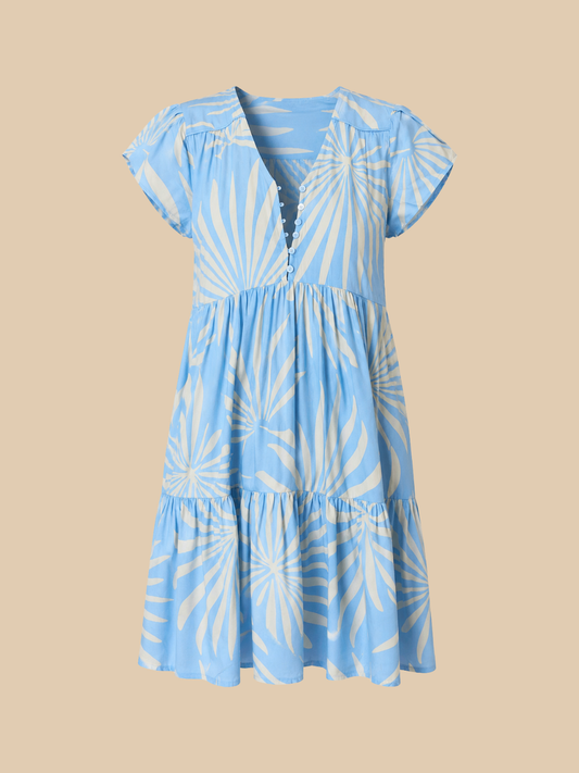 FLOATING PALMS PRINT TRACEY DRESS